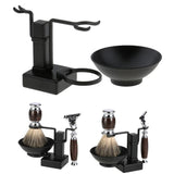 Men Beards Moustache Shaving Brush Bowl Stand Holder Set Kit Alloy + Wood
