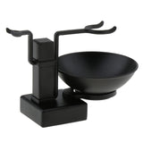 Men Beards Moustache Shaving Brush Bowl Stand Holder Set Kit Alloy + Wood
