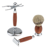 Maxbell Maxbell Luxury Shaving Set Rosewood Safety Shaver Shave Brush Alloy Stand Holder