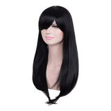 23'' Natural Silky Real Human Hair Black Long Straight Wigs Full Hairpieces