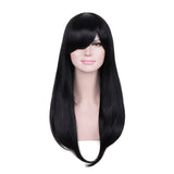 23'' Natural Silky Real Human Hair Black Long Straight Wigs Full Hairpieces