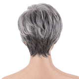 Maxbell Cool Design Short Straight Wigs with Bangs Silver Gray Color Heat Perm OK 70% Real Human Hair Full Head Women Wigs,Pixie Cut Layer Wig - Aladdin Shoppers
