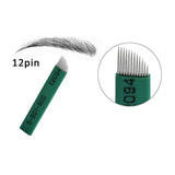 50pcs 12 Pin Needle Eyebrow Permanent Makeup Tattoo Microblading Blade Green