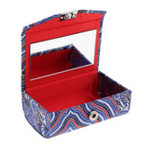 Maxbell 2x Embroidery Jewelry Makeup Double Lipstick Holder Case w/ Mirror Blue Red