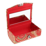 Maxbell 2x Embroidery Jewelry Makeup Double Lipstick Holder Case w/ Mirror Blue Red