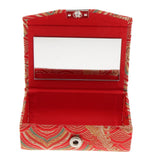 Maxbell 2x Embroidery Jewelry Makeup Double Lipstick Holder Case w/ Mirror Blue Red