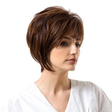 Maxbell Women Short Wigs Human Hair Marron  Layered Straight Full Wigs Heat OK