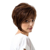 Maxbell Women Short Wigs Human Hair Marron  Layered Straight Full Wigs Heat OK