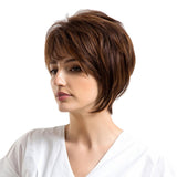 Maxbell Women Short Wigs Human Hair Marron  Layered Straight Full Wigs Heat OK