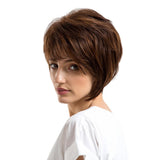 Maxbell Women Short Wigs Human Hair Marron  Layered Straight Full Wigs Heat OK