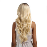 Maxbell 25'' Women Black Gradient Beige Long Synthetic Wig Curly Wave Front Lace Wig