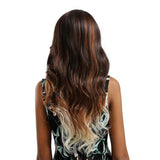 Maxbell Lady Brown Gradient Beige Women Long Synthetic Wig Curly Wave Front Lace Wig