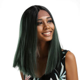 Maxbell 14'' Natural Silky Synthetic Long Straight Wigs Middle Part Lace Front Wig