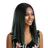 Maxbell 14'' Natural Silky Synthetic Long Straight Wigs Middle Part Lace Front Wig