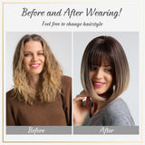 12" Short Straight Bob Synthetic Hair Full Wig Brown Ombre Flaxen