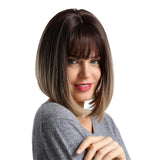 12" Short Straight Bob Synthetic Hair Full Wig Brown Ombre Flaxen