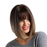12" Short Straight Bob Synthetic Hair Full Wig Brown Ombre Flaxen