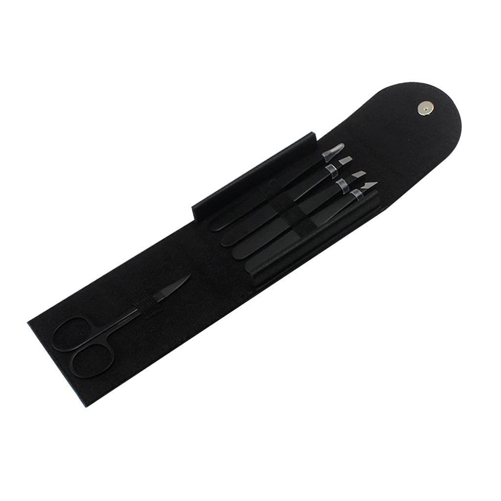 Maxbell Maxbell 5X Eyebrow Scissors Stainless Steel Slant Tip Flat Point Tweezers Black