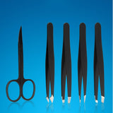 Maxbell Maxbell 5X Eyebrow Scissors Stainless Steel Slant Tip Flat Point Tweezers Black