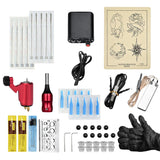 Maxbell Maxbell Complete Tattoo Kit Rotary Tattoo Machine Power Supply Ink Cup Needle Set Red