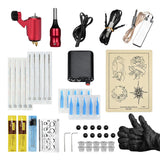 Maxbell Maxbell Complete Tattoo Kit Rotary Tattoo Machine Power Supply Ink Cup Needle Set Red