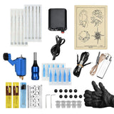 Maxbell Maxbell Complete Tattoo Kit Rotary Tattoo Machine Power Supply Ink Cup Needle Set Blue