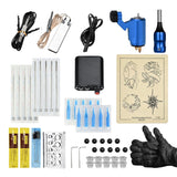 Maxbell Maxbell Complete Tattoo Kit Rotary Tattoo Machine Power Supply Ink Cup Needle Set Blue