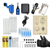 Maxbell Maxbell Complete Tattoo Kit Rotary Tattoo Machine Power Supply Ink Cup Needle Set Blue