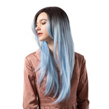Maxbell Maxbell 24inch Fashion Long Curly Hair Synthetic Wig Women Cosplay Black Ombre Blue