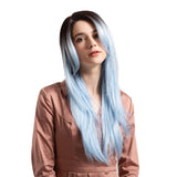 Maxbell Maxbell 24inch Fashion Long Curly Hair Synthetic Wig Women Cosplay Black Ombre Blue