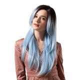 Maxbell Maxbell 24inch Fashion Long Curly Hair Synthetic Wig Women Cosplay Black Ombre Blue