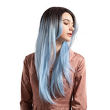 Maxbell Maxbell 24inch Fashion Long Curly Hair Synthetic Wig Women Cosplay Black Ombre Blue