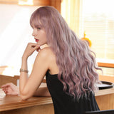 Maxbell 26'' Girl's Wavy Curly Full Head Pink Wig for Cosplay Costume Fashion Show