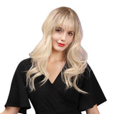 Maxbell Women 22'' Synthetic Wavy Curly w/ Neat Bangs Blonde Full Wig for Costume