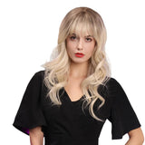 Maxbell Women 22'' Synthetic Wavy Curly w/ Neat Bangs Blonde Full Wig for Costume