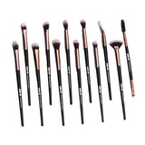 Maxbell Maxbell 12Pcs Eye Makeup Brush Set for Eyeshadow Eyebrow Eyeliner Black Rose Golden