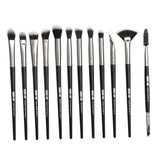Maxbell Maxbell 12Pcs Eye Makeup Brush Set for Eyeshadow Eyebrow Eyeliner Black Silver