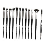 Maxbell Maxbell 12Pcs Eye Makeup Brush Set for Eyeshadow Eyebrow Eyeliner Black Silver