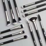 Maxbell Maxbell 12Pcs Eye Makeup Brush Set for Eyeshadow Eyebrow Eyeliner Black Silver