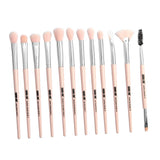 Maxbell Maxbell 12Pcs Eye Makeup Brush Set for Eyeshadow Eyebrow Eyeliner Silver Pink