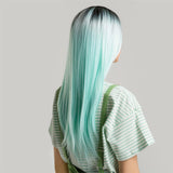 Maxbell 25 Inch Straight Center Parting Wigs Ombre Mint Green Halloween Party Wig