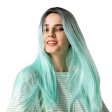 Maxbell 25 Inch Straight Center Parting Wigs Ombre Mint Green Halloween Party Wig
