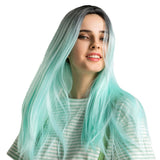 Maxbell 25 Inch Straight Center Parting Wigs Ombre Mint Green Halloween Party Wig