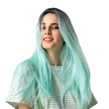 Maxbell 25 Inch Straight Center Parting Wigs Ombre Mint Green Halloween Party Wig
