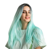 Maxbell 25 Inch Straight Center Parting Wigs Ombre Mint Green Halloween Party Wig