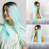 Maxbell 25 Inch Straight Center Parting Wigs Ombre Mint Green Halloween Party Wig
