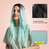 Maxbell 25 Inch Straight Center Parting Wigs Ombre Mint Green Halloween Party Wig