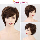 Maxbell 8'' Human Hair Women Short Straight Wigs Layered Pixie Cut Cosplay Daily Wig