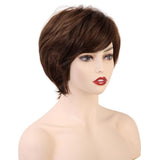 Maxbell 8'' Human Hair Women Short Straight Wigs Layered Pixie Cut Cosplay Daily Wig
