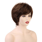Maxbell 8'' Human Hair Women Short Straight Wigs Layered Pixie Cut Cosplay Daily Wig